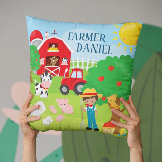 Coussin Cute Cartoon Barnyard Animaux, Fermier et tracteur (Créateur téléchargé)