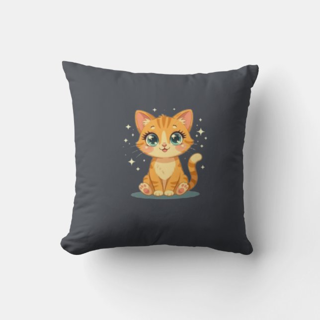 Coussin **Cute Cartoon Cat – Adorable Kitty Illustration** (Recto)