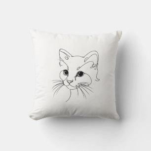 Coussin Cute Cat Face One-Line Minimalist Art