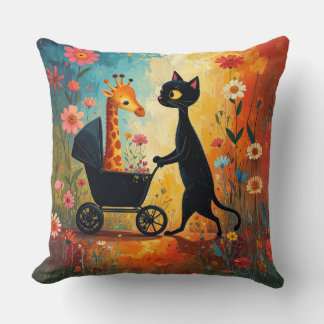 Coussin Cute Cat Giraffe Throw Pillow