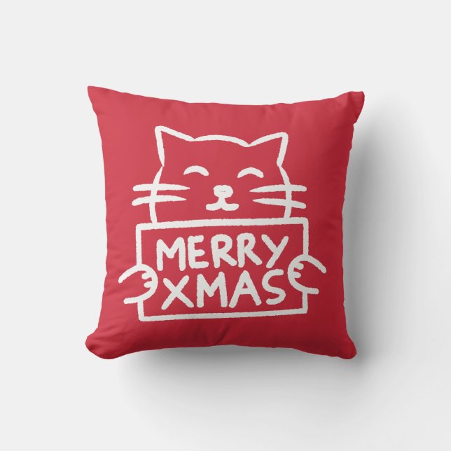 Coussin Cute Cat Merry Xmas (Recto)