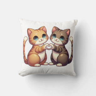 Coussin Cute Cats - Kawaii Kittens Coeur Mains Design