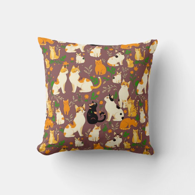 Coussin Cute Cats sur un café Arrière - plan Brown (Recto)