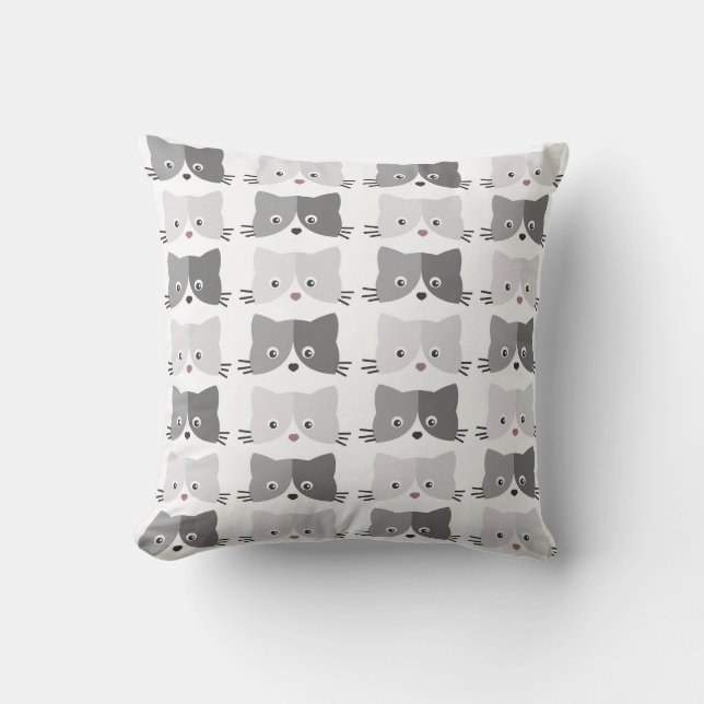 Coussin Cute Chat fait face à Gris Motif Chat (Recto)