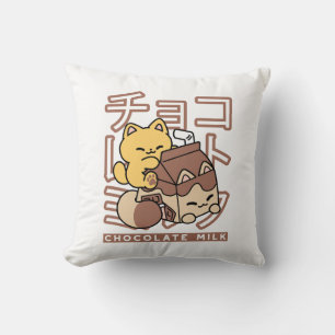 Coussin Cute Chat Riding Chocolat Lait Carton Kawaii Art