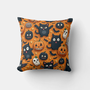 Coussin Cute chauve-souris et Citrouille de chats Hallowee