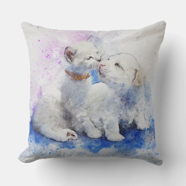 Coussin Cute Chiot et Kitten (Recto)