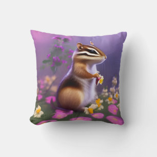 Coussin Cute Chipmunk en Fleurs