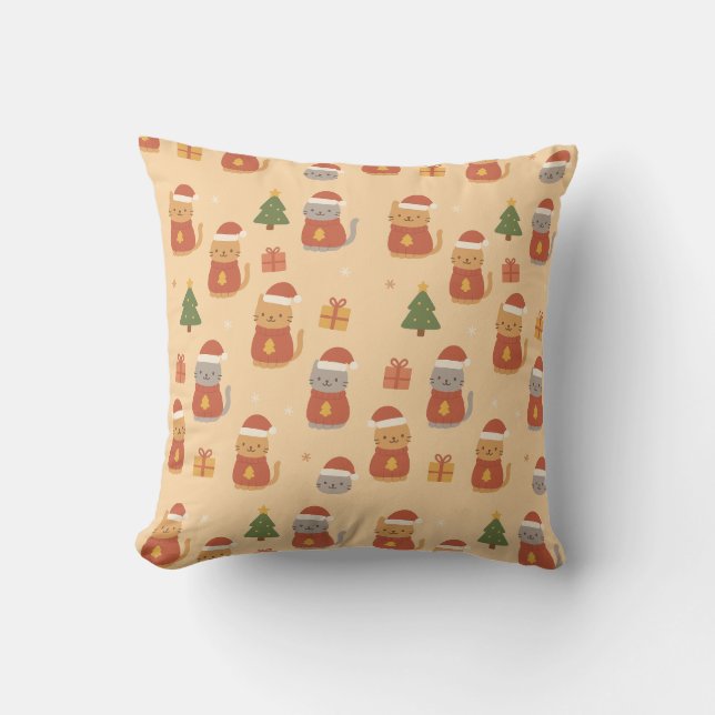 Coussin Cute Christmas Cat Pattern – Kawaii Festive Cats & (Recto)