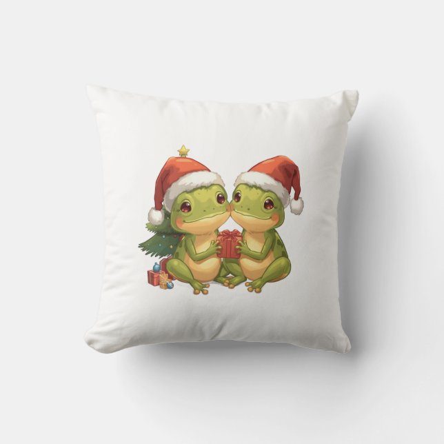 Coussin Cute Christmas Frogs Holding Gifts  Adorable Holid (Recto)