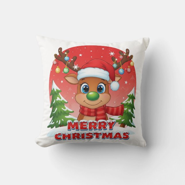 Coussin Cute Christmas Reindeer with Santa Hat Ornaments (Recto)