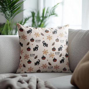 Coussin Cute Citrouille Chat Noir Halloween Motif