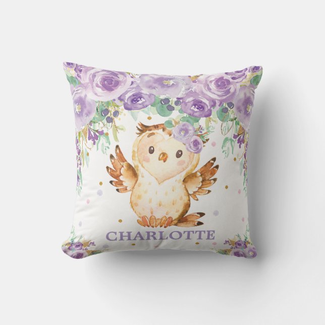Coussin Cute Clever Chouette Purple Floral Girl Nursery (Recto)