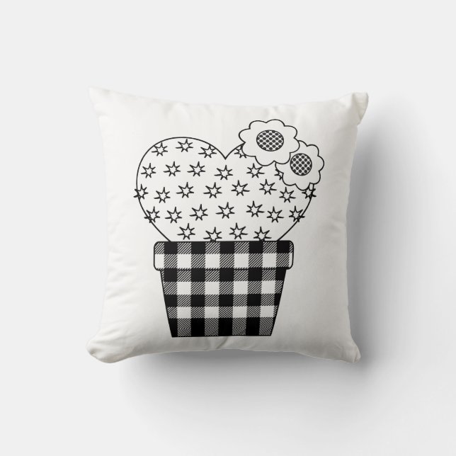 Coussin Cute Coeur Cactus Plaid Pot Plante (Recto)