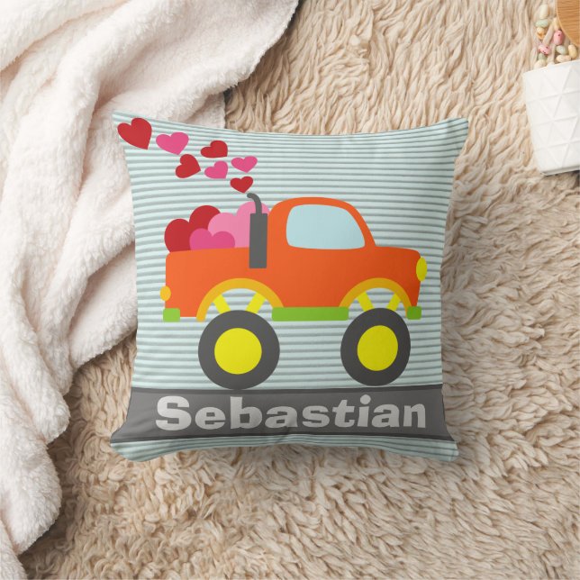 Coussin Cute Coeurs Camion Orange Boys Chambre (Couverture)
