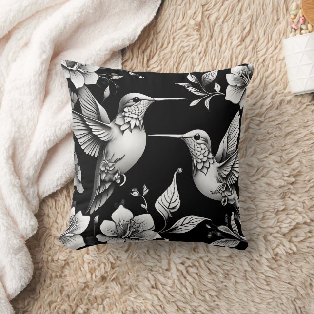Coussin Cute colibri noir et blanc Designer Cushion (Couverture)