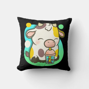 Coussin Cute Cow Boba Tea Buble Tea Anime Kawaii