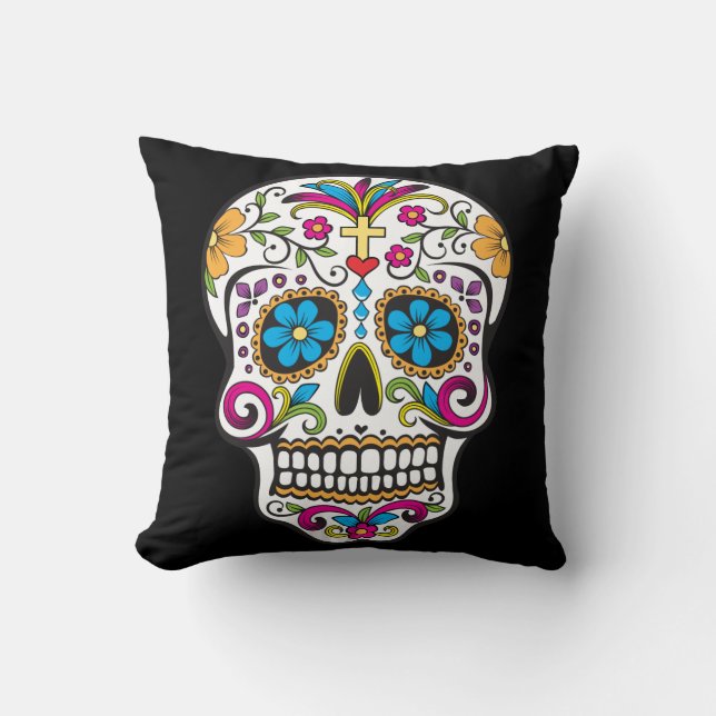 Coussin Cute crâne de sucre Joyeux Jour des Morts (Recto)