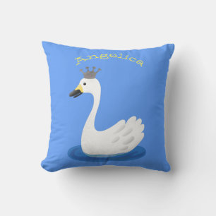 Coussin Cute cygne blanc avec dessin de la couronne