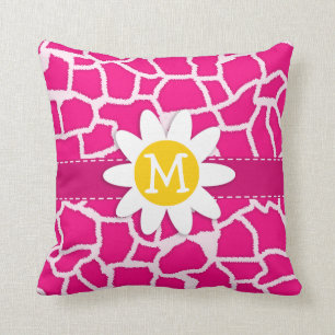 Coussin Cute Daisy sur le Poster de animal de Giraffe Rose