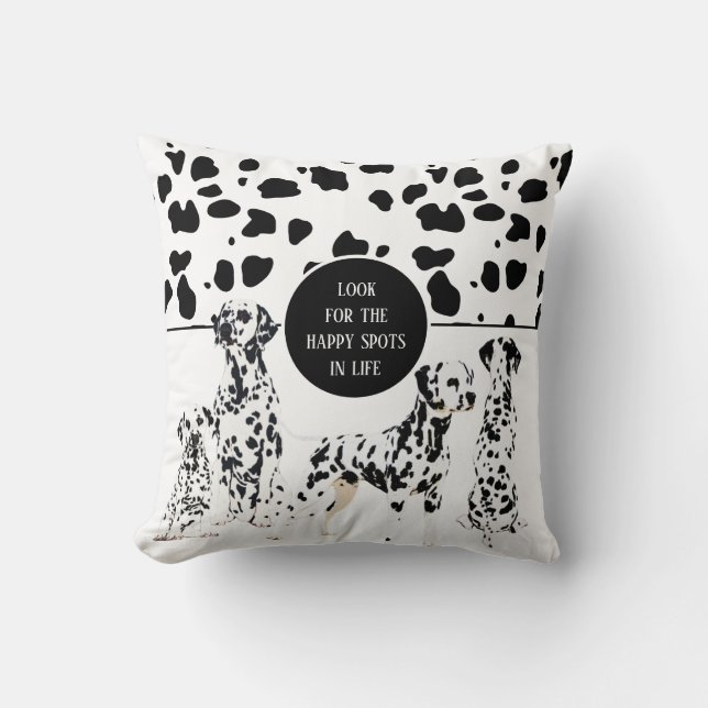 Coussin Cute Dalmatiens Noir & Blanc Zones Joyeuses (Recto)