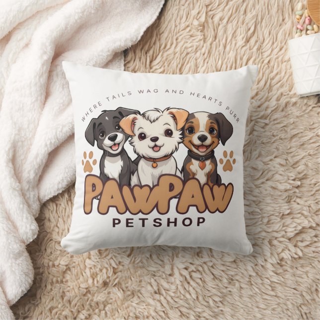 Coussin Cute Dog Lovers "Paw Paw Pet Shop" Throw Pillow (Couverture)