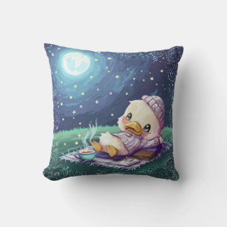Coussin Cute Duck sur un pique-nique sous Moon Light