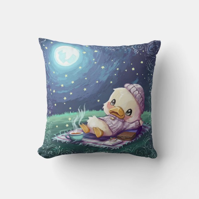 Coussin Cute Duck sur un pique-nique sous Moon Light (Recto)