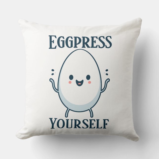 Coussin Cute "Eggpress Yself" amusant jeu de mots (Recto)