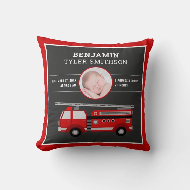 Coussin Cute Fire Truck Pompier Baby Photo Statistiques de (Recto)
