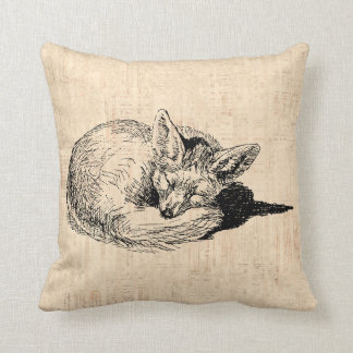 Coussin Cute Fox avec Script beige Arrière - plan Art Vint