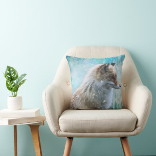 Coussin Cute Furry Fox sur Blue Grunge Arrière - plan