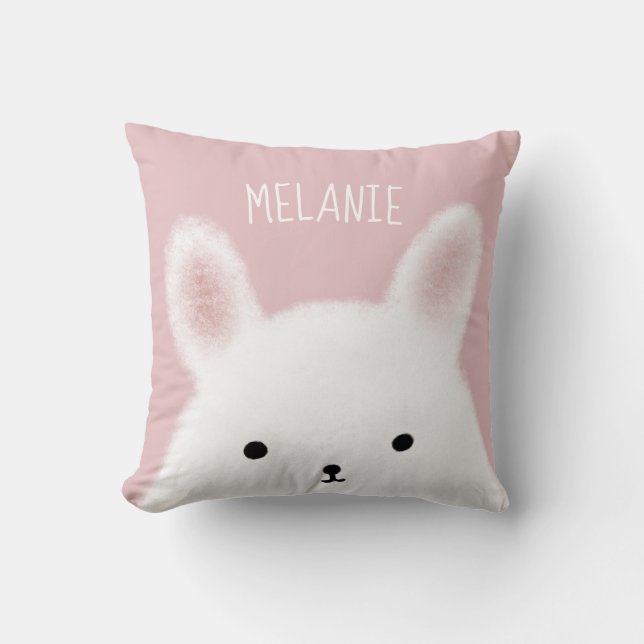 Coussin Cute Fuzzy Bunny Pink personnalisé (Recto)