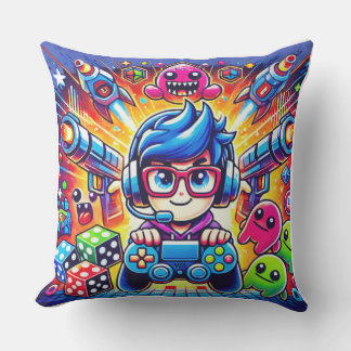 Coussin Cute Gamer Boy With Controller Colorful Gaming Car