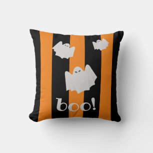 Coussin Cute Ghost Halloween orange et noir réversible