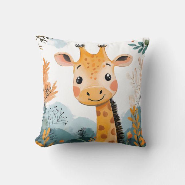 Coussin Cute Giraffe Aquarelle Enfants Illustration Nurser (Recto)