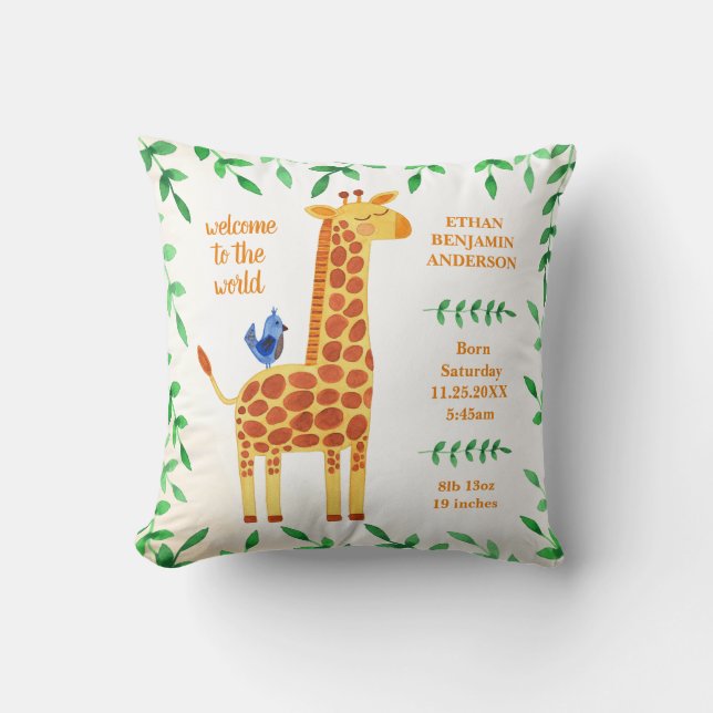 Coussin Cute Giraffe & Bird Bébé Statistiques (Recto)