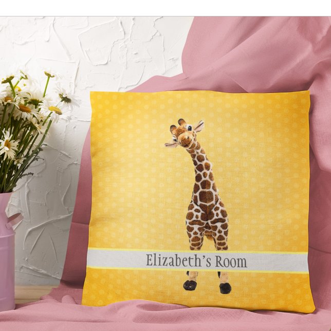 Coussin Cute Giraffe Safari Animal Jungle Nom Jaune Enfant (Créateur téléchargé)