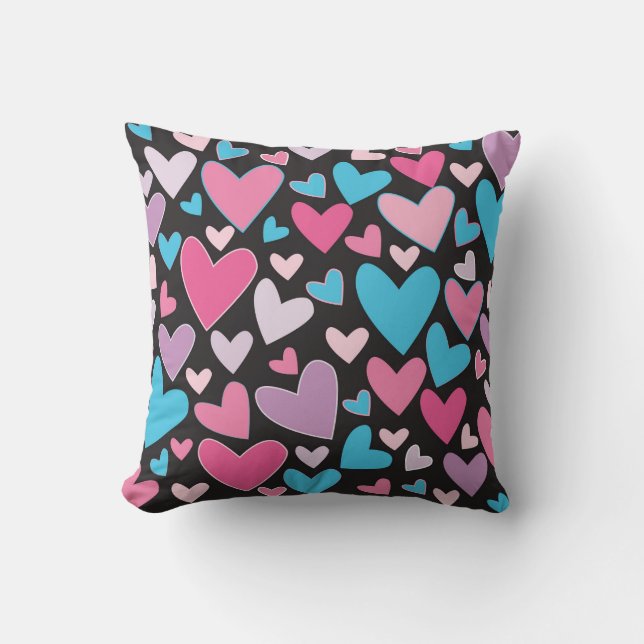 Coussin Cute Girly Blue Rose & Purple Hearts Jeter Oreille (Recto)