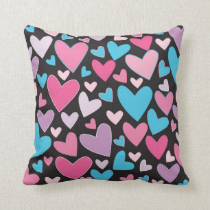 Coussin Cute Girly Blue Rose & Purple Hearts Jeter Oreille