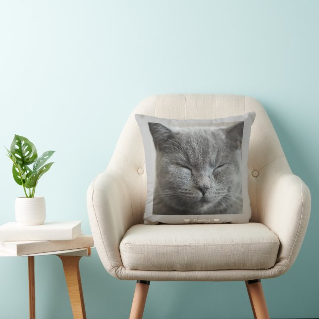 Coussin Cute Gray Kitty visage Photo Jeu d'oreiller (Chaise)
