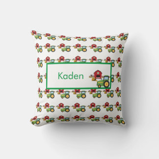 Coussin Cute green tractor and red barn personalized