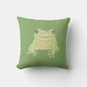 Coussin Cute Green Tree Frog - transparent.