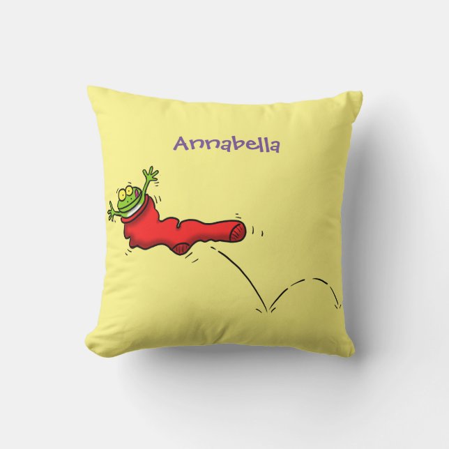 Coussin Cute grenouille dans une chaussette rouge saut de  (Recto)