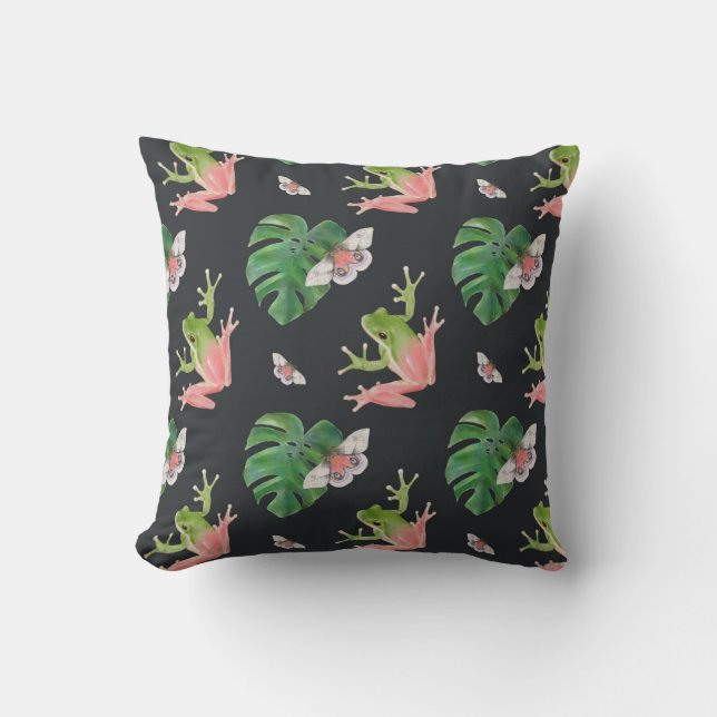 Coussin Cute grenouille tropicale et Motif papillon (Recto)