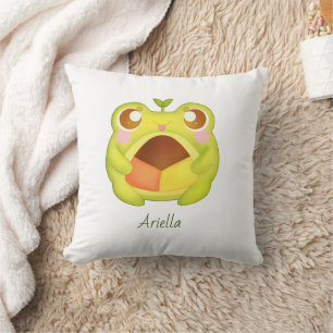 Coussin Cute Grenouille verte tenant le biscuit Polvoron m