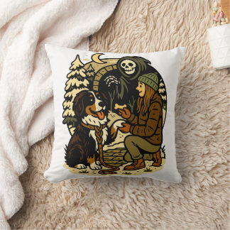 Coussin Cute Grim Reaper Girl and Dog Spooky Forest Night