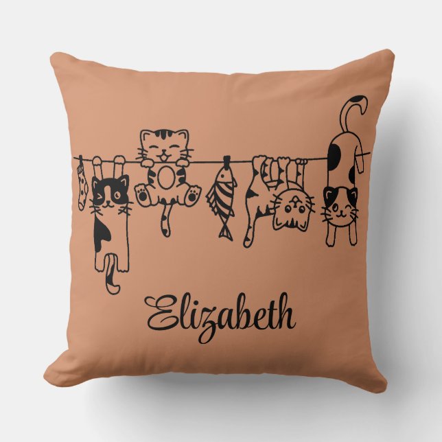 Coussin Cute Hanging Kittens Nom personnalisé (Recto)