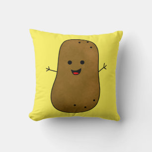 Coussin Cute Happy Potato, arrière - plan Jaune