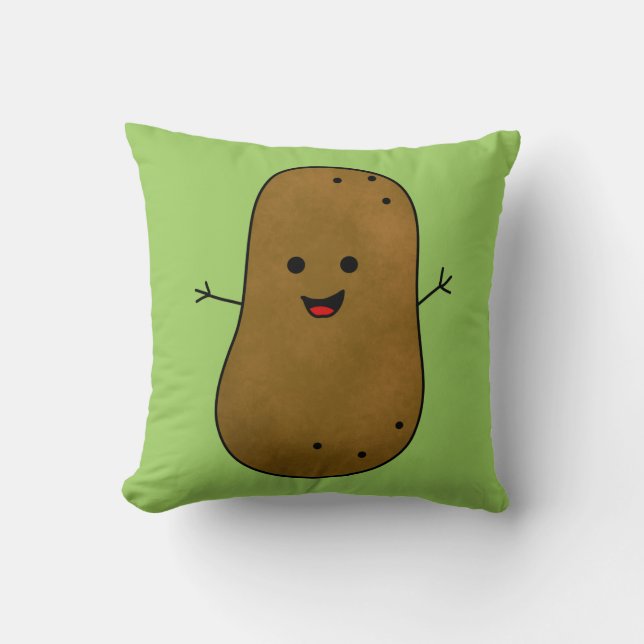 Coussin Cute Happy Potato, Arrière - plan vert (Recto)